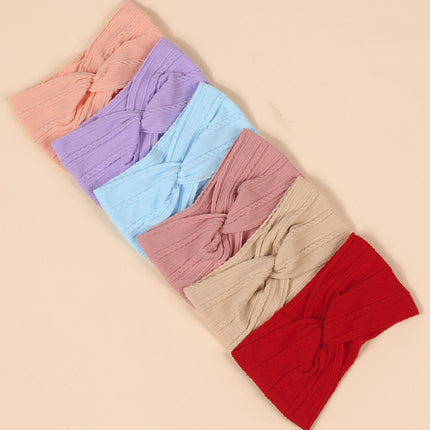 Cross-Border Kidsren's Hair Accessories European and American Popular Baby Cross Headband Jacquard Twist Bow Baby Pure Color Hairband