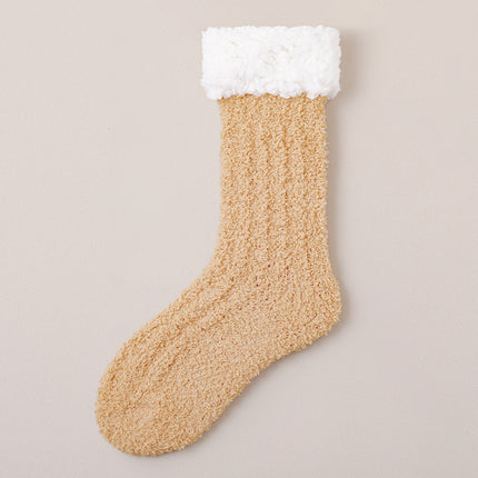 Coral Fleece Socks Women's Winter fleece-lined Thickened Warm Floor Socks Home Sleep Plush Autumn and Winter Snow Moon Socks