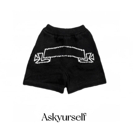 ASKYURSELF Three-Dimensional Cutting Reel LOGO Loose Profile High Street Drawstring Sports Wool Knitted Shorts Trendy
