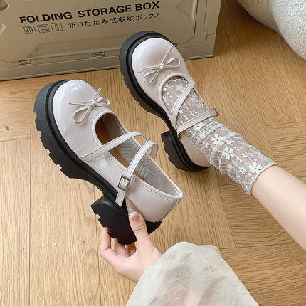 French Shallow Thick-Soled Flats for Women 2025 New Autum with Skirt Retro Heightening Thick Heel Mary Jane Loafers