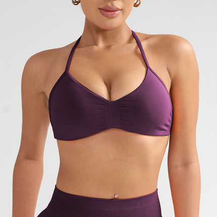 Cross-Border Large Size Halterneck Sports Bra High-Intensity Beautiful Back Sling Sports Bra All-In-One Sports Vest Chest Pad