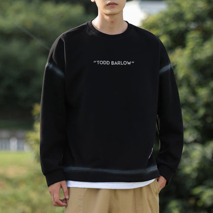 Han Pai Men's Wear Spray Dye Design Trendy Letter Printing Crewneck Sweatshirt Autumn and Winter All-match Long Sleeve T-shirt Fashion Base