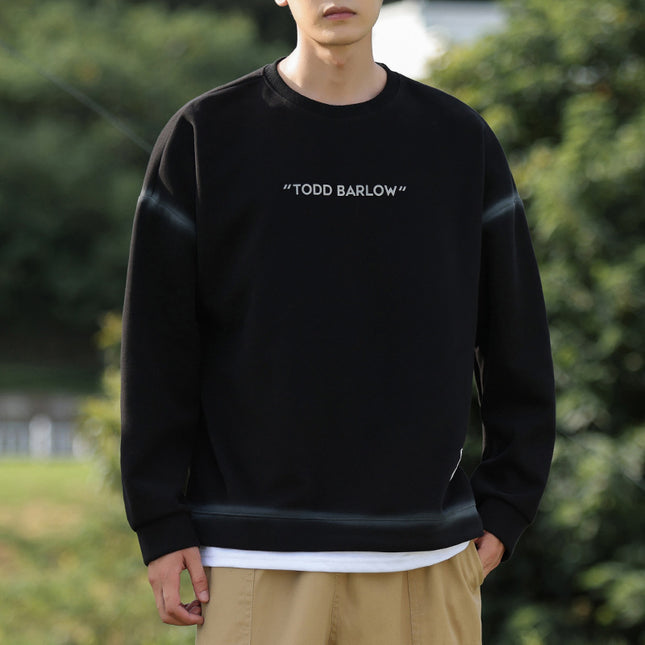 Han Pai Men's Wear Spray Dye Design Trendy Letter Printing Crewneck Sweatshirt Autumn and Winter All-match Long Sleeve T-shirt Fashion Base