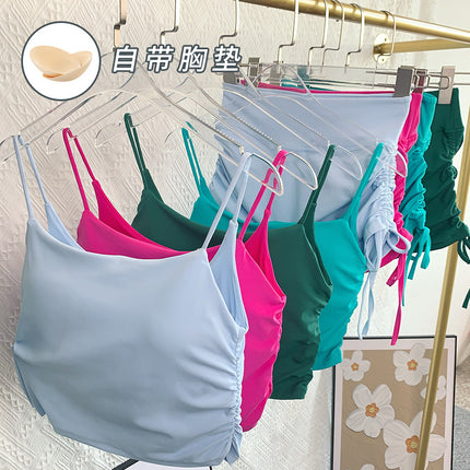 Naked Fashionable Pleated Back Strap Yoga Bra Women's Pilates Running Outdoor Sports Fitness Vest