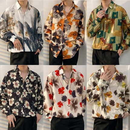 Fairy shirt men's Spring and Autumn fun printed shirt men's long sleeve Hong Kong style loose fashion casual Japanese coat