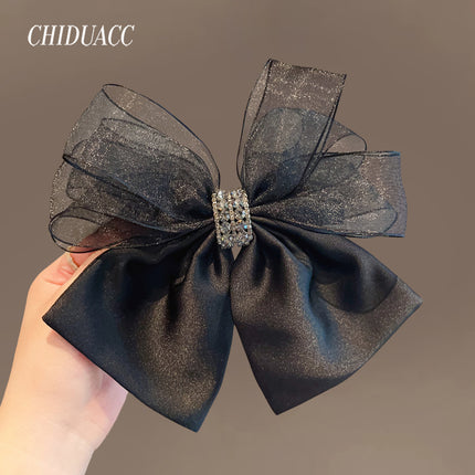 Bow hairpin new black fabric headdress spring clip French high-end head clip jewelry hair clip