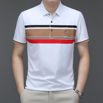 Mingdi Mouse Men's Summer New Pure Cotton Short-sleeved Men's T-shirt Striped Casual Lapel Large Size Men's Polo Shirt