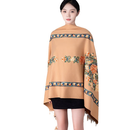 Autumn and Winter Nepal Vase Embroidered New Style Cashmere Scarf Women's Ethnic Style Embroidered Tassel Large Shawl