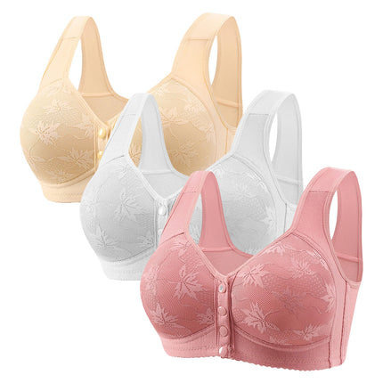 Large Cup 288【3-Piece Set】Cross-Border Front-Clasp Bra, Large Size, Vest-Style, Push-Up, Wireless, Thin Style