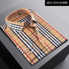 Long sleeves-khaki plaid [100% cotton, ready-to-wear, no ironing] / 38