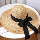 Raffia straw hat - mesh black ribbon / M（56-58cm）