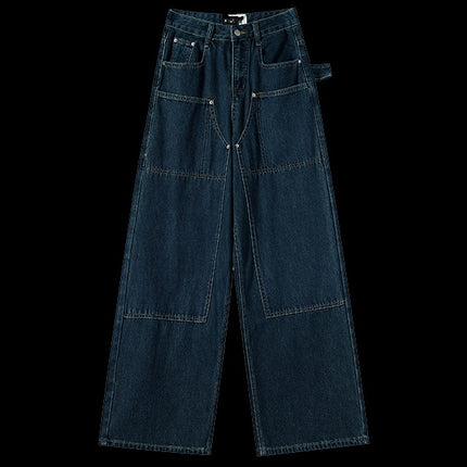Real shot retro wide leg jeans women's early autumn 2024 new high waist loose drape straight tube mop pants