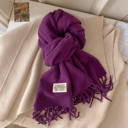 New Pure Color Imitation Cashmere Scarf for Women in Winter, Monochromatic, Versatile, High-End, Warm Neck Protection, Neck Scarf for Couples