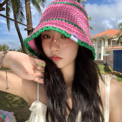Colorful Straw Fisherman Hat Women's Summer Face Showing Small New All-match Straw Hat Beach Sunshade Sun Hat Trendy