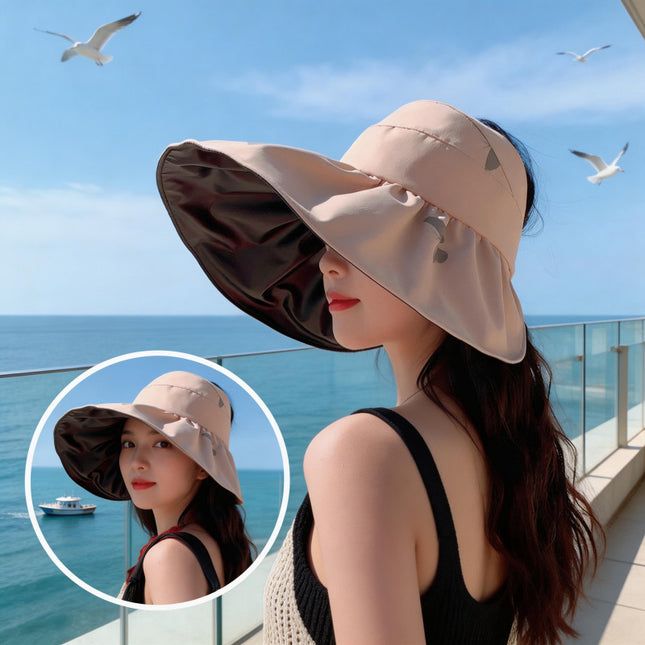 Printed Butterfly Empty Top Sunscreen Hat Big Riding Windproof Hat for Cycling Covering Face All-match Anti-ultraviolet Riding Sunscreen Hat