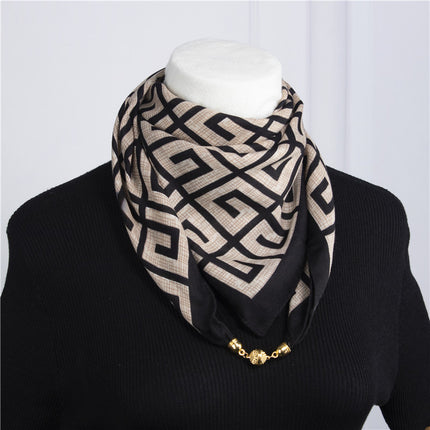 2025 New Silk Scarf Autumn and Winter Cold Protection Neck Protection Anti-Rubbing Collar Square Scarf 68cm Silk Scarf Magnetic Buckle Western Style Scarf