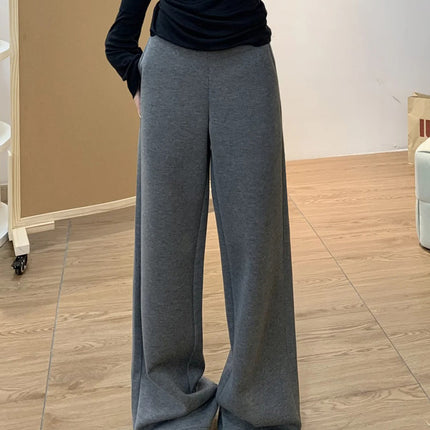 Stitched Contrasting Color Wide-Leg Pants for Women 2025 Spring & Fall Sports Pants Low-Waisted Straight Pants Floor-Length Low-Waisted Extended Knitted Pants