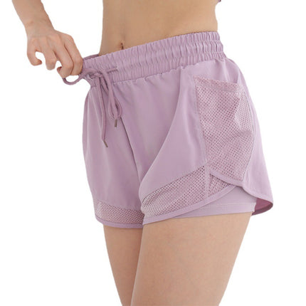 European Size Plus Size Anti-running Light Sports Fitness Pants Women's Loose Mesh Stitching Fake Two-piece Quick-drying Pants Yoga Pants