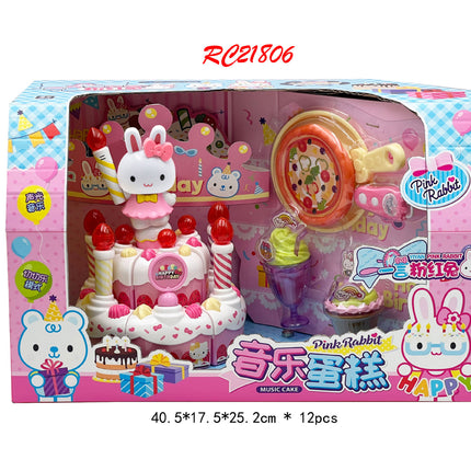 Yiyan pink rabbit kitchen refrigerator mini dressing table cake party simulation medical tools girl play house toy batch