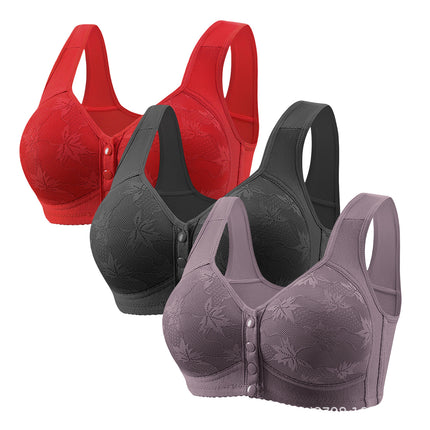 Large Cup 288【3-Piece Set】Cross-Border Front-Clasp Bra, Large Size, Vest-Style, Push-Up, Wireless, Thin Style