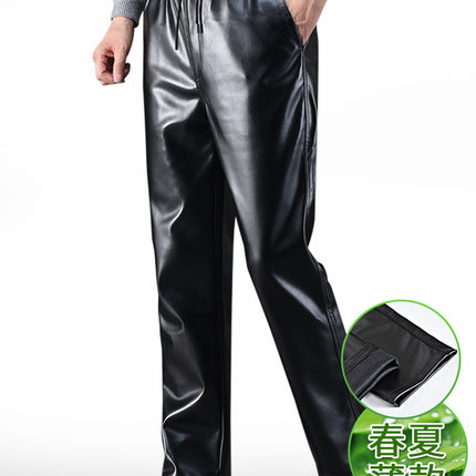 Spring and Summer Men's Single-layer pu Leather Pants, Oil-proof Work Pants, Aquatic Repair Pants, Autumn and Winter Velvet Thickeneded Men's Straight Pants