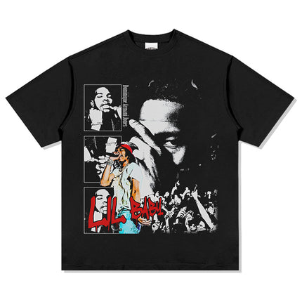 Cross-Border American Retro Hip-Hop Lil Baby Lil Baby Printed Short-Sleeved T-Shirt Heavy Round Neck Hooded Sweatshirt