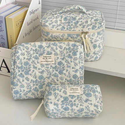 Blue Begonia Flower Cosmetic Bag Retro Student High-value Wash Bag Outgoing Portable Travel Storage Bag Octagon Bag