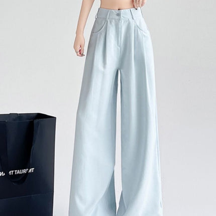 Cool Summer Thin Drapey Ice-Cold Suit Wide-Leg Pants for Women Straight Loose Floor-Length Pants Yamamoto Pants