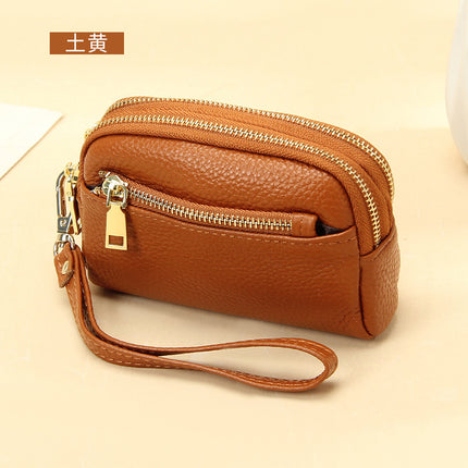 New first layer cowhide hand-held small wallet handbag simple Mini small three zipper leather coin purse for women