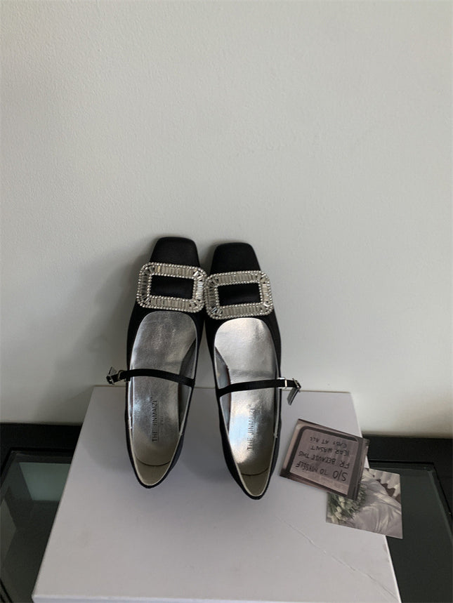 Spring 2025 New Style Style Style Red Mary Jane Shoes French Flat Rhinestone Single Shoes Fairy Shoes