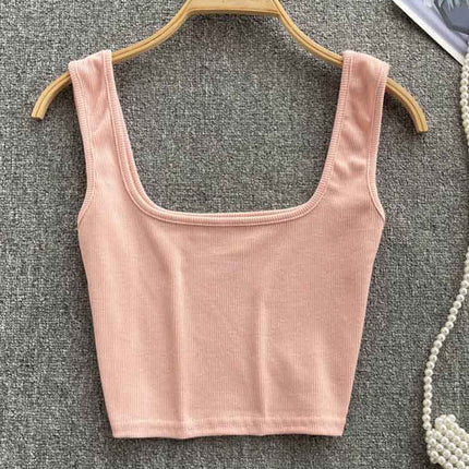 Vest Women's Outer Wear Summer Short Sleeveless Crop Top Square Collar Fashion Versatile Slim Solid Color Bottoming Shirt Trbottomy