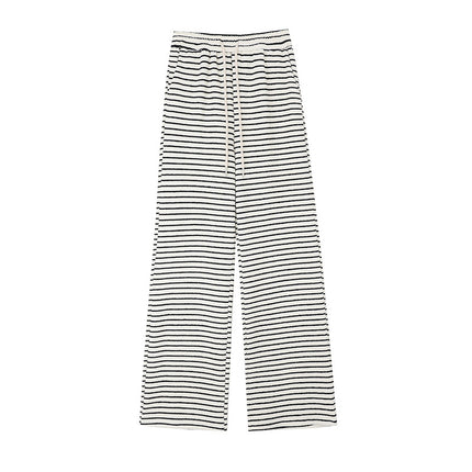 Maternity fleece-lined Black and White Striped Towel Velvet Wide Leg Pants Autumn and Winter New Loose Drawstring Sports Pants Casual Pants