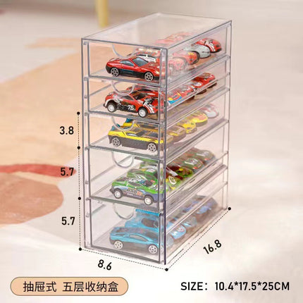 Domeka Transparent Display Stand Drawer Alloy Car Model 1:64 Children's Toy Hot Wheels Storage Box
