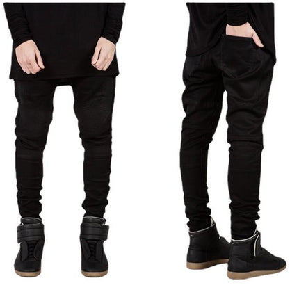 Foreign Trade Cross-border Men's Jeans Ruffle Slim-fit Elastic Leggings Motorcycle Jeans Casual Pencil Trousers
