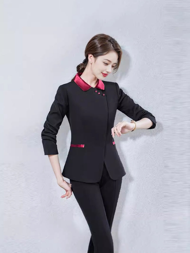 Hotel Work Clothes Autumn and Winter Women's Long Sleeve Hot Pot Restaurant Restaurant Hotel Front Desk Cashier Work Clothes