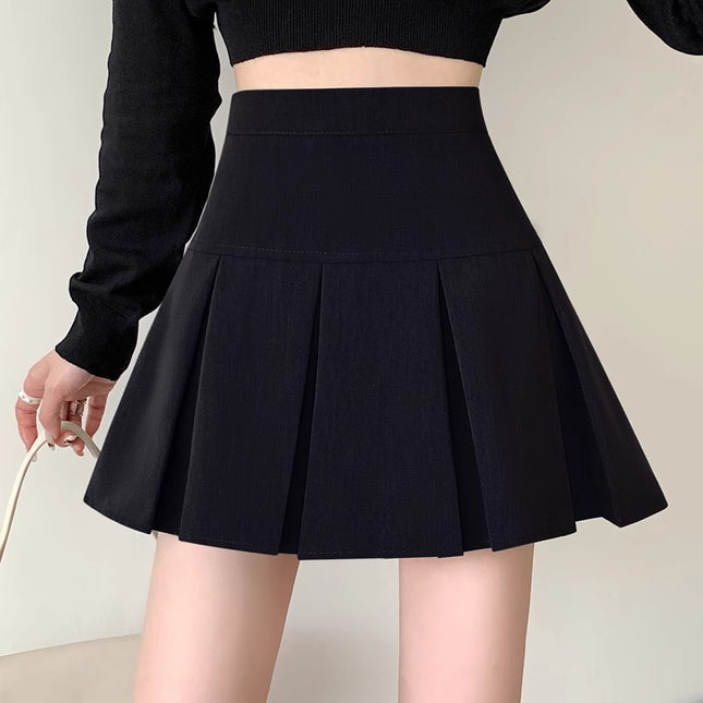 Flower Field Window High-Waisted Gray Pleated Skirt for Women in Summer Slimming Look High-Waisted American Preppy Style A-Line Short Skirt