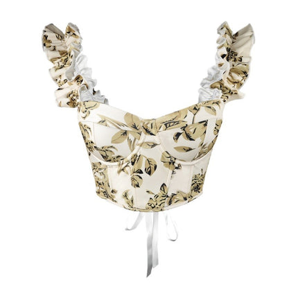 Cross-border European and American Summer Explosions Floral Bow Sling Top Sweet Sexy Printed French Corset Vest