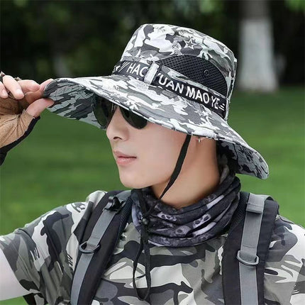Outdoor Hiking Hat Men's New Summer Breathable Mesh Sun Protection Hat Outdoor Sunshade Camouflage Foldable Fisherman Hat