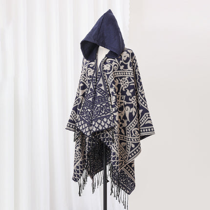 New Cross-Border Retro Cloud Totem Jacquard Ethnic Style Shawl Cloak Sichuan-Xizang Xinjiang Travel Photo Slit Scarf