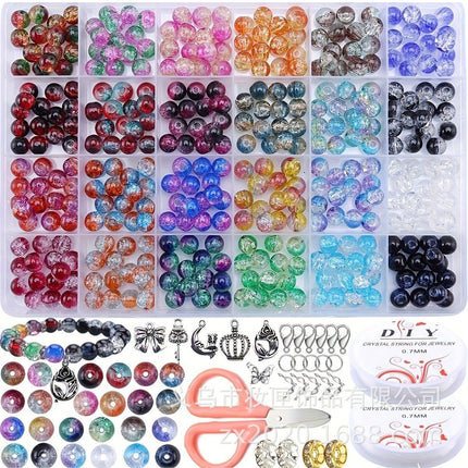 24 Grids 360Pcs Two-Color 8mm Glass Burst Beads Handmade DIY Jewelry Necklace Jewelry Accessories Set Box Geometry
