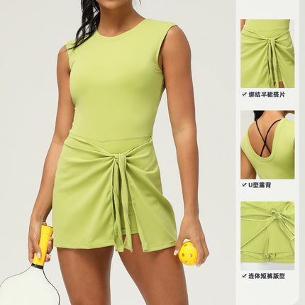 European and American Style Two-Piece Anti-Exposure Tight-Fitting Sports Slimming Lace-Up Casual Fitness Beautiful Back Yoga Women's Tennis Skirt