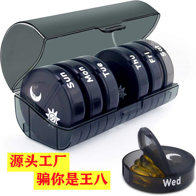Cross-Border Amazon Seven-Day Travel Moisture-Proof Abs Main Body Box 14-Compartment Pill Box Portable and Detachable One-Week Morning and Evening Divided