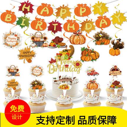 Amazon New Cross-Border Holiday Theme Party Supplies Thanksgiving Flag Banner Garland Hanging Decorations