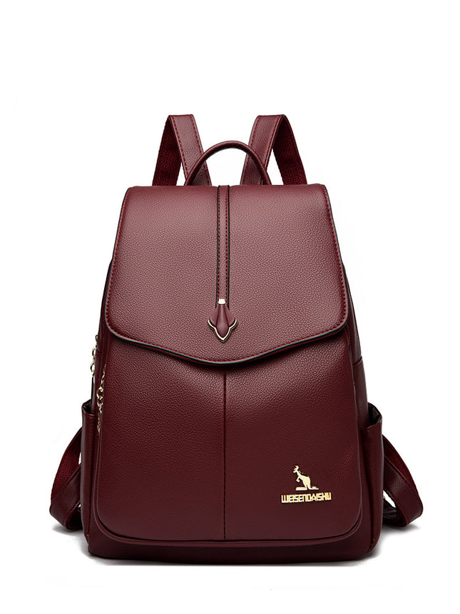 Spring 2025 New Soft Leather Women's Fashionable Backpack high quality Textile All-match Travel Large Capacity Anti-theft Bag