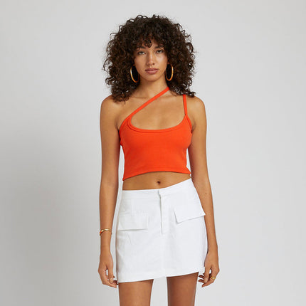 M24Tp096 European and American Clothing 2024 Amazon Summer New Pure Color Camisole Asymmetric Top Wholesale