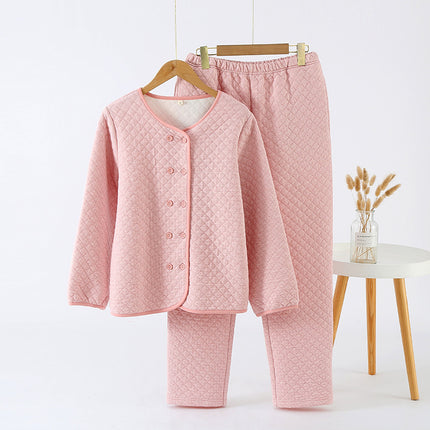 Factory high quality Autumn and Winter Air Cotton Pajamas Women's Warm Three-Layer Quilted Long-Sleeved Outwear suit