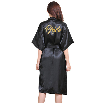 Cross-Border Bronzing Bride Women's Summer Thin Cardigan Nightgown with Printed Long Short-Sleeved Wedding Makeup Dressing Gown Accessible Luxury