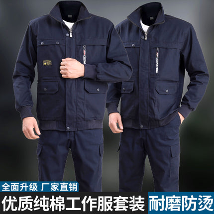Wear-resistant work clothes suit men's work protection clothing autumn and winter thickened welding anti-scalding construction site tooling work uniform