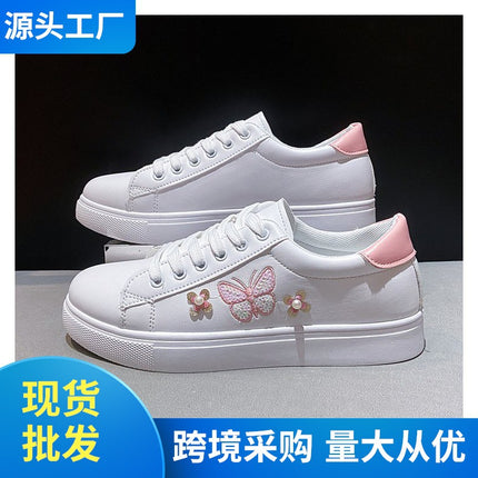 White Shoes Women's 2025 Spring and Summer New Lace-up Casual Women's Board Shoes Soft Sole All-match Running Shoes Women's Single-layer Shoes Student Shoes