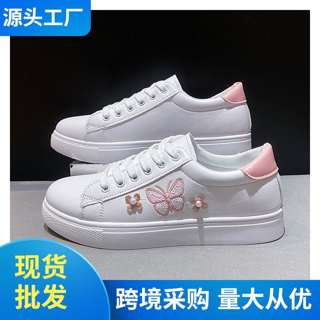 White Shoes Women's 2025 Spring and Summer New Lace-up Casual Women's Board Shoes Soft Sole All-match Running Shoes Women's Single-layer Shoes Student Shoes